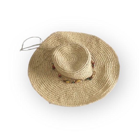 new Maurices ❃ Floppy Woven Raffia Straw Wide Brim Sun Hat ❃ Colorful Boho Beads - Picture 4 of 16